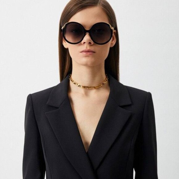 Roberto Cavalli SRC004M 0700 Sunglasses Shiny Black/Gold Round Frame - Picture 3 of 10